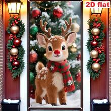 Party Banner, Flag Ribbon - 1pc, Polyester Christmas Tree Door Frame Hanging Tapestry, Red And Gold Bow And Pine Branch, Cute Red Nose Reindeer Background Design, Snowflake Pattern Design - 2D Hanging Banner, Suitable For Christmas Party Decoration, Winter Holiday Indoor And Outdoor Decoration, Home Decor, No Power Required - 1 - View 10