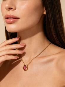 3pcs Minimalist Fashion Elegant Style Water Drop Glass Design Stainless Steel Women Jewelry Set Suitable For Women Daily Wear/Party/Evening/Wedding/Holiday Gift - Golden Yellow - View 6