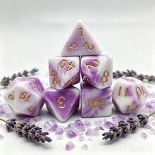 Set Dadu Berwarna Ungu Putih Berbentuk Kabut Awan dan Giok Imitasi, 7 Buah - Mauve Purple - View 2