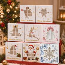 4pcs/1pc Merry Christmas Window Slot Layered Cupcake Cookie Candy Packaging Box, Santa Claus Reindeer Snowflake Gift Box - Multicolor - View 4