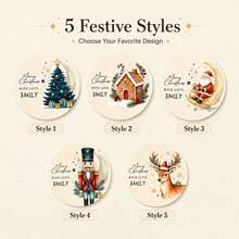 35-350pcs Custom Christmas Moon Name Stickers, Personalized Round Holiday Gift Labels, Whimsical Santa Reindeer Style, Customized Christmas Gift Stickers, Customizable Name Seals, Gift Wrapping Decor, Holiday Party Favors, Round Stickers, Family - Multicolor - View 3