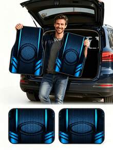 Blue Hexagonal Pattern Car Floor Mats 4pcs Universal Fit Futuristic Design Auto Interior Mat Set For Most Cars Stylish Vehicle Floor Protection Cushion Car Interior Decoration Accessory - A - View 4