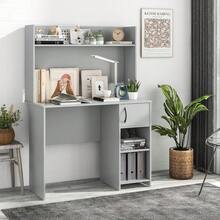 Computer Desk With Hutch, Home Office Desk With Storage Cabinet & Adjustable Shelf, Computer Workstation With 2 Cable Holes, For Working, Writing, Studying, Gray - 1 - View 1