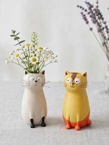 1pc Cute Cat Resin Mini Vase Set, Adorable Cat Dried Flower Holder, Home Desktop Bookshelf Decor, Perfect Gift For Cat Lovers And Animal Decor Collectors - Funny Style - View 12