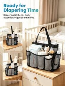 Baby Care Storage Tote Bag, Multi-Pocket Mesh Storage Basket, Portable Baby Supplies Organizer Bag, Suitable For Diapers, Towels And Daily Essentials - Black - View 3