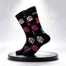 1/4 Pairs Coin Theme Mid-Calf Socks Unisex, Multi-Color Personalized Print, Comfortable Skin-Friendly Fabric, Street Style Versatile, Fashionable Eye-Catching Outfit Accessory - Multicolor - View 7