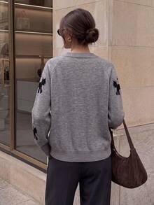 JIANHU Cute Cat Pattern Knitted Cardigan, Autumn/Winter Essential | Soft & Comfortable, Button Detail Design | Perfect Holiday Gift - Grey - View 6
