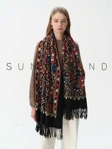 1件女款刺繡銀杏葉休閒時尚百搭秋冬日常穿搭 - 黑色 - 查看 3