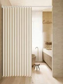 1pc Modern Folding Door Curtain With Plastic Hooks - Fashionable Rodless Design, Beige/Grey, Synthetic Fiber, Easy To Clean, All-Season Home Decor Suitable For Bedroom And Living Room, Elegant Living Room Curtain, Multi-Functional Room Style, Durable Fabric - A-7 - View 9