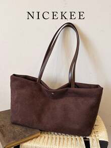 Nicekee Casual Simple Solid Color Large Capacity Handbag, Versatile, Personalized And Fashionable Shoulder Bag, Suitable For Commuting Shopping Travel - Coffee Brown - View 2