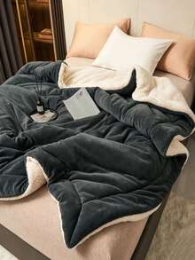 Milk Fleece Lambswool Bed Blanket - Soft Lightweight Comfortable Plush Luxury Quilted Duvet Cover Blanket 1pc - Dark Grey - View 1