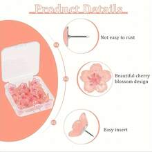 10pcs Pink Cherry Blossom Pattern Push Pins, Decorative ABS Resin Push Pins, Suitable For Photos, Postcards And Notes, Messages, Paper - A - View 8