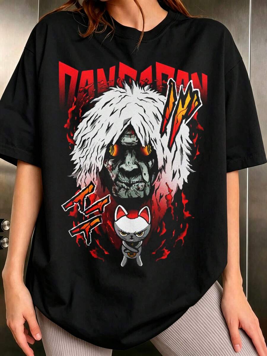 DanDaDan-Themed T-Shirt With Classic Turbine-Grandma And Maneki-Neko Design, An Animated TrendyT-Shirt - Black - View 1