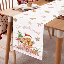 1pc Gingerbread Man Christmas Table Runner, Candy Cane Seasonal Winter Holiday Table Decor, Suitable For Kitchen Home Decoration, Gingerbread Man Theme Sweet Christmas Table Decoration - A - View 6
