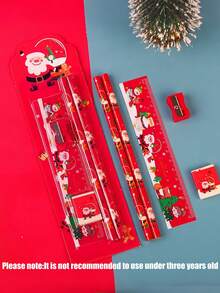 8 Sets Christmas Pencil Drawing 5-In-1 Eraser Pencil Stationery Combo Prize Christmas Gift, Multi-Functional Pencil, Ruler And Eraser School Set, All-In-One Stationery Bag, School Supplies, Birthday And Holiday Gift, Back To School Essential - Holiday Gift Competition Prize Reward (Random Color) - Multicolor - View 5