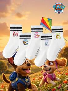 Paw Patrol 1/5/10 أزواج جوارب أطفال باو باترول، تصميم جرو لطيف بخطوط ملونة، جوارب شتوية متوسطة الطول - متعدد الألوان - مشاهدة 2
