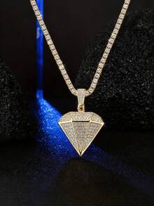 Bling Full Crystal Diamond Pendant With Matching Tennis Chain Necklace For Men, Hip‑Hop Fashion Costume Accessories For Daily Wear And Gifting - Diamond Pendant Tennis Chain Necklace - View 6