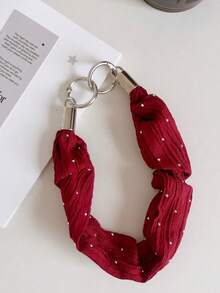 Ruffled Shiny Rhinestone Fabric Phone Wrist Strap, Crinkled Textile Short Hand Lanyard With Metal Key Ring, Multi‑Color Sweet Aesthetic Anti‑Lost Phone Charm Wristlet Accessory For Smartphone Case - Multicolor - View 6