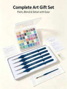 Yutiars Ensemble de 48 couleurs de peinture aquarelle unicolore en boîte transparente avec 6 stylos de ligne ultra-fins bleus, peintures aquarelles de couleur macaron nacrée peintes à la main, outils d'illustration de journal de croquis pour étudiants en art débutants, pinceaux de dessin de ligne de détail pour l'art des ongles de modèle, ensemble complet de peinture portable divisé, outils créatifs DIY - multicolore - Voir 4