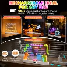 RGB Neon LED Light-Up Drawing Board – Rechargeable, Dry-Erase, With Dynamic Color And Flashing Modes – Perfect For Home Message Board, Halloween Party Decoration, Christmas Home Atmosphere - Pink - View 3