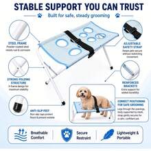 Dog Grooming Hammock Stand, Foldable Dog Bath Holder Sling Shower Chair Heavy-Duty Pet Bath Stool For Small & Medium Dogs, Home Salon Grooming, Washable Mesh, Joint Support & Restrain - Blue - View 6