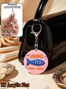 2D Flat Acrylic Sardine Fish Graphic Round Keychain, Daily Accessory, Car Pendant, Suitable For Backpack, Handbag, Car Key, Door Key, Suitable For Dating, Studying, Working, Commuting, Phone Accessory, Wedding Season, Bridesmaid & Bride Gift, Holiday Birthday Gift, Teacher's Day, Halloween, Christmas, Valentine's Day Gift - Multicolor - View 7