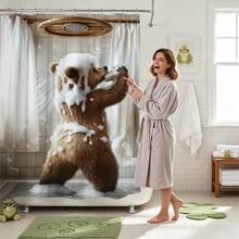 1pc Funny Brown Bear Shower Curtain, Quirky Animal Bathroom Decor Curtain - Suitable For Bathroom Decoration, Bathroom Curtain - Easy To Clean, Exquisite Home Decor, Bathroom Partition Curtain, Decorative Shower Curtain, Bathroom Accessories Home Decor Gift - Includes 12 Hooks - Multicolor - View 7