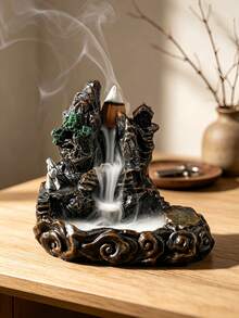 1pc Portable Backflow Incense Burner, Creative Realistic Mountain & Waterfall Design, Smoke Flows Like Real Water, Zen Buddhist Temple & Pine Tree Landscape, Suitable For Home Decor, Yoga, Tea Ceremony, Meditation Relaxation Aromatherapy - A - View 7