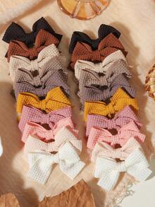 20pcs Morandi Color Waffle Fabric Bow Hair Clips, Simple Fabric Hair Clips For Kids, Sweet Daily Hair Accessories For Baby - Mixed color - View 2