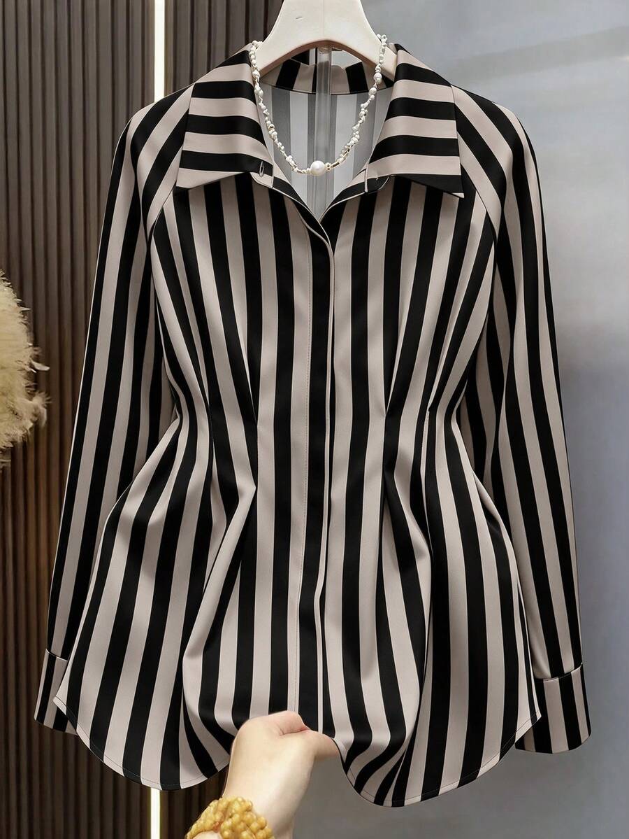 Autumn/Winter Metal Button Raglan Sleeve Long Sleeve Shirt, Vintage Bohemian Style, Suitable For Weddings, Parties And Daily Commute Outfits - Multicolor - View 1