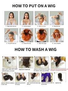 Halloween Straight Hair Wig With Bangs 14Inch Red Black/Orange Grey,Rose Mesh Hat,Suitable For Women,Aesthetic Synthetic Hair Wig,Wig Suitable For Halloween, Suitable For All Races,Retouch Your Face - Multicolor - View 11