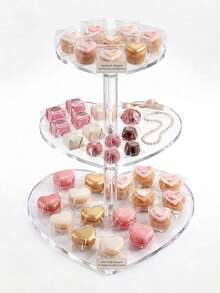 3-Tier Heart-Shaped Clear Acrylic Cake Stand, Dessert Macaron Cupcake Display Tray, Afternoon Tea Snack Rack, Wedding Birthday Party Holiday Gathering Tabletop Storage Decor, Modern Minimalist Multi-Functional Premium Acrylic Storage Rack, Suitable For Christmas, Thanksgiving, Halloween, Home Entertainment, Dinner Party And More - Multicolor - View 5