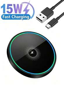 Upgraded Mini 15W Mirror Fast Wireless Charger, Induction Charging Pad Base, Universal Fast Charging Compatible With IPhone 17/16/15/14/13/12/X Series Pro Max And All Qi Certified Smartphones - Black - View 1
