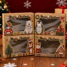 36/72/108pcs Party Box Packs, Christmas Gift Boxes With Window, Santa Claus Snowman Design Rectangular Kraft Paper Mixed Gift Boxes, Christmas Gift Packing Boxes, Merry Christmas Table Decor, Includes Christmas Stickers - Multicolor - View 9