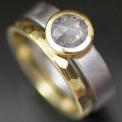 Women's Exquisite Dual-Tone Ring Set, Polished Finish, Suitable For Daily Casual And Commute Style