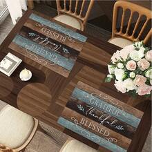 1/4/6pcs Autumn Series Blue & Brown Patchwork Distressed Wood Grain Pattern Printed Placemats, Heat Resistant Table Protector For Home Kitchen, Dining Table, Party Decor - Multicolor - View 6