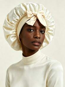Large Satin Sleep Cap With Big Bow, Adjustable Long Tie, Suitable For Long Thick Hair Nighttime Hair Care - A - View 6