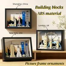 World Landmark Architecture Series, ABS Material, Multi-Piece Frame Set, Children's Building Block Toy Set, Suitable For Desktop Decor/Wall Hanging. Includes: Paris, London, New York, Shanghai, Dubai. Fashionable Gift For Eid, Halloween, Christmas, Back To School And Other Major Holidays. - Multicolor - View 1