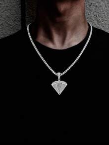 Bling Full Crystal Diamond Pendant With Matching Tennis Chain Necklace For Men, Hip‑Hop Fashion Costume Accessories For Daily Wear And Gifting - Diamond Pendant Tennis Chain Necklace - View 4