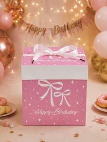 1Pc Pink Bow Knot Birthday Gift Box With Lid & Ribbon, 22*22*22cm Square Party Favor Box For Girls Birthday Gift Wrapping Decor - Ribbon Bow Gift Box With Lid (Includes Ribbon) - View 9