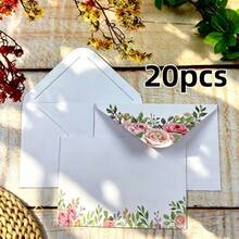 20pcs Vintage Floral Print Kraft Paper Envelope Set, Rustic Flower Pattern Greeting Cards Envelopes For Thank You Notes Wedding Invitation Birthday Party DIY Craft Stationery Supplies - View 11