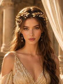 1pc Greek Goddess Gold Leaf Headband, Vintage Laurel Leaf Hair Accessory For Bride, Wedding, Prom, Evening Party - Gold - View 1