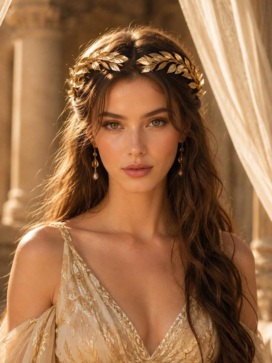1pc Greek Goddess Gold Leaf Headband, Vintage Laurel Leaf Hair Accessory For Bride, Wedding, Prom, Evening Party - Gold - View 1