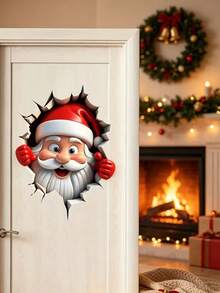 Christmas Creative Wall-Breaking Cartoon Santa Claus Living Room Room Background Wall Decor Wall Sticker - A - View 3