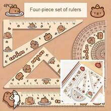 1set/4Pcs Cute Capybara Ruler Set, Student Geometry Math Measuring Tool Kit Straight Ruler Triangle Ruler Protractor Stationery For School - Color Style Randomized - View 2