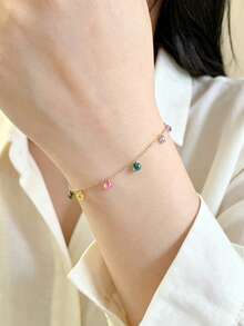 falinne Vòng tay mặt dây chuyền đá pha lê đa sắc tinh xảo bạc Sterling 925, mặt dây đính đá rhinestone nhiều màu dạng nhiều lớp điều chỉnh được, trang sức quà tặng cho bạn nữ - Vàng - Xem 9