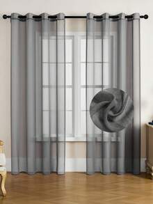 1pc Transparent Sheer Curtain, 84 Inches Length – Home Decor, With Perforated Design, Lightweight And Breathable, Elegant Style, Suitable For Bedroom/Living Room, With Light Filtering Function (1 Panel, 52 Inches Wide, 84 Inches Long) - Dark Grey - View 1