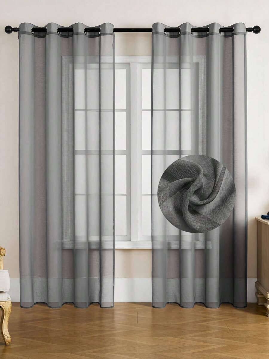 1pc Transparent Sheer Curtain, 84 Inches Length – Home Decor, With Perforated Design, Lightweight And Breathable, Elegant Style, Suitable For Bedroom/Living Room, With Light Filtering Function (1 Panel, 52 Inches Wide, 84 Inches Long) - Dark Grey - View 1
