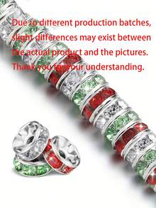 Christmas1/20 Pcs Red Green White 8mm Crystal Rhinestone Spacer Beads Set - Perfect For DIY Jewelry Making, Bracelets, Necklaces And Craft Gifts - Multicolor - View 11