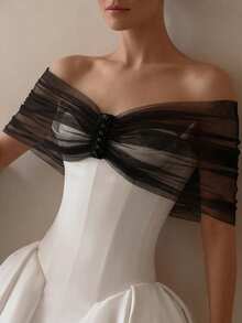 1pc Black Tulle Tube Tube Top Overlay, Atmospheric Mesh Shawl, Detachable Shoulder Cover Accessory For Wedding Dress And Formal Gown, Halloween Outfit - Multicolor - View 5